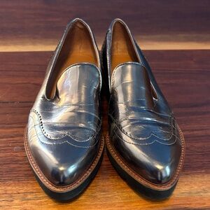 SARTO By Franco Sarto Black Pointed Leather Slip-On Loafers